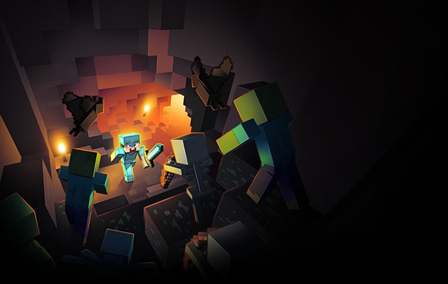 Steve in einer Höhle gegen Mobs Minecraft.