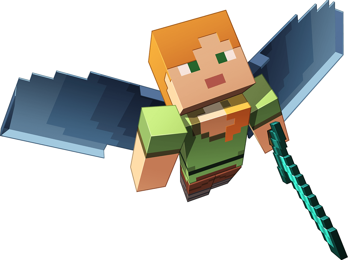 Alex volant avec l'épée de Minecraft